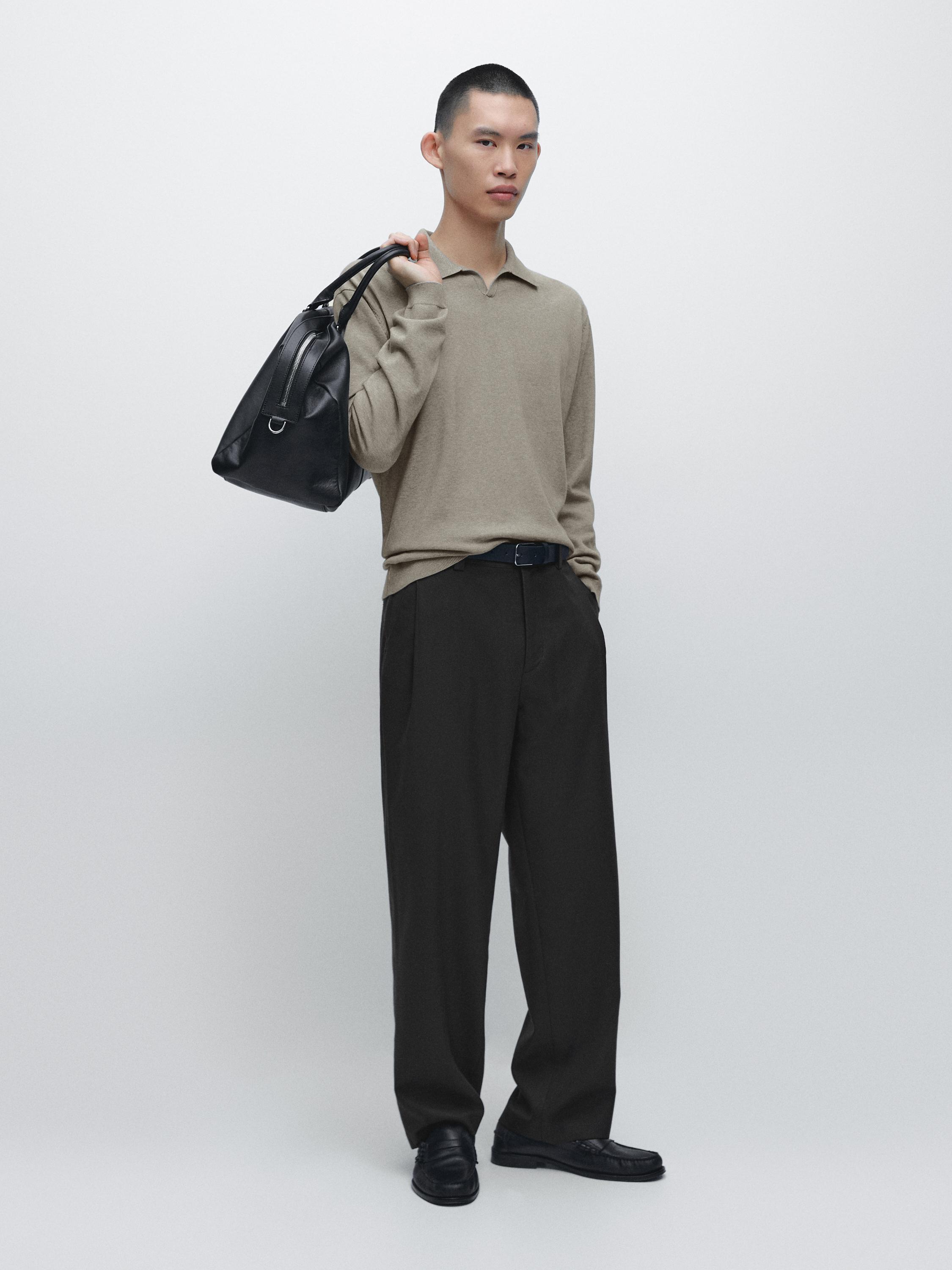 Cotton knit polo sweater